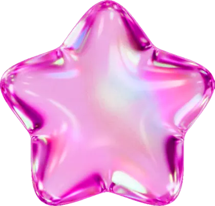 ぷっくり可愛いピンクのクリスタル星型3D素材。光を反射してきらめく、ぷっくりとした可愛らしいピンクの3D星型クリスタル素材は、背景透過で様々なデザインに活用できます。